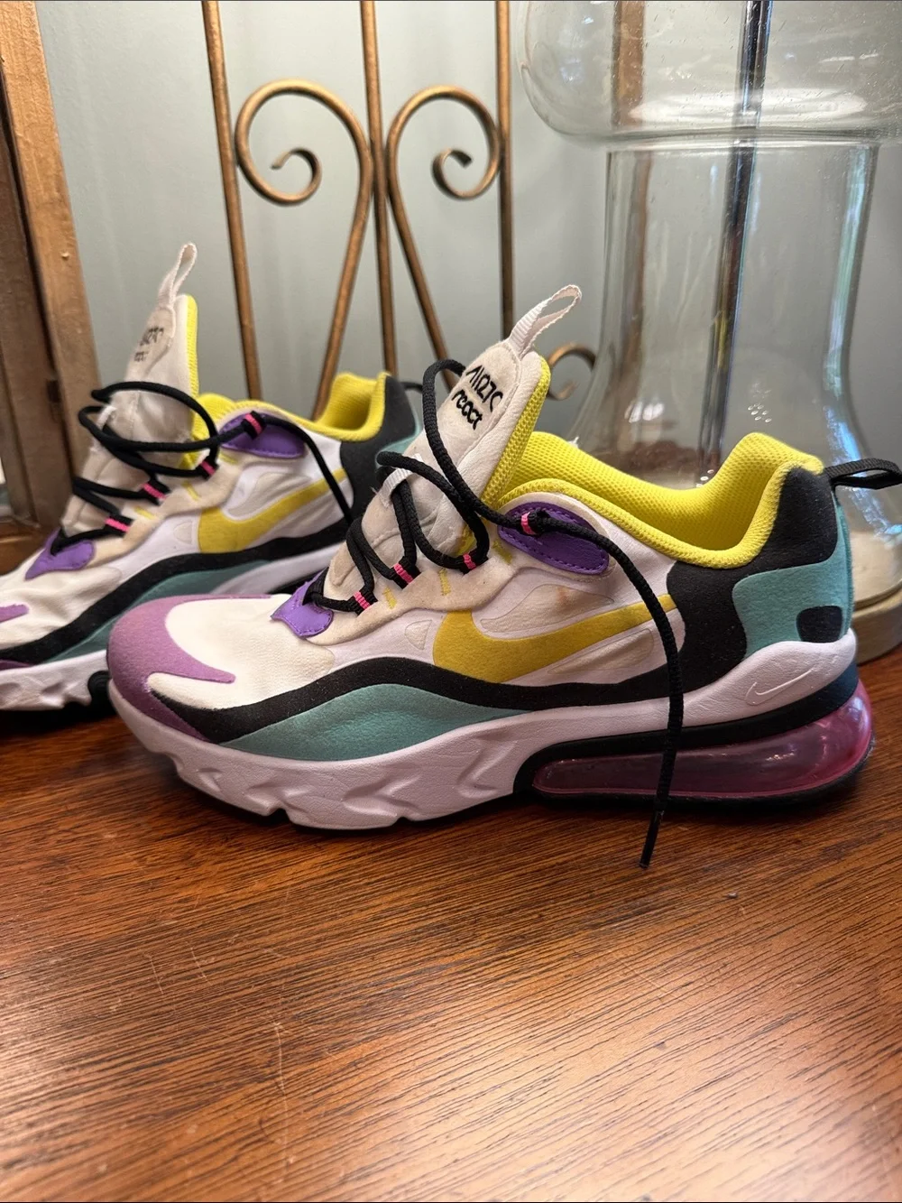 Nike Air270 react Purple Teal Yellow Black White Air Max React Sneakers 6.5 y
